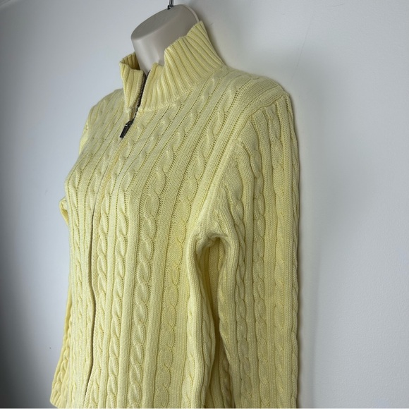 LL Bean Women sz M Yellow Full Zip Cable Knit Sweater Cabin Core Cozy Campcore - Picture 3 of 10